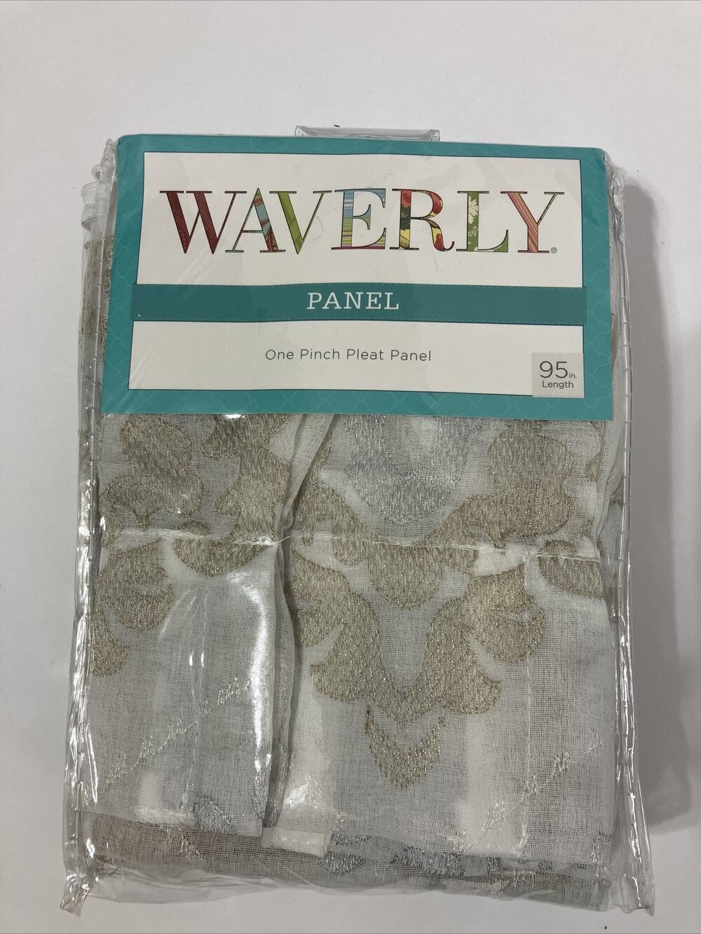 Pinch Pleated Window Panel Waverly Velero Embroidered Sheer 95in Gold Silver